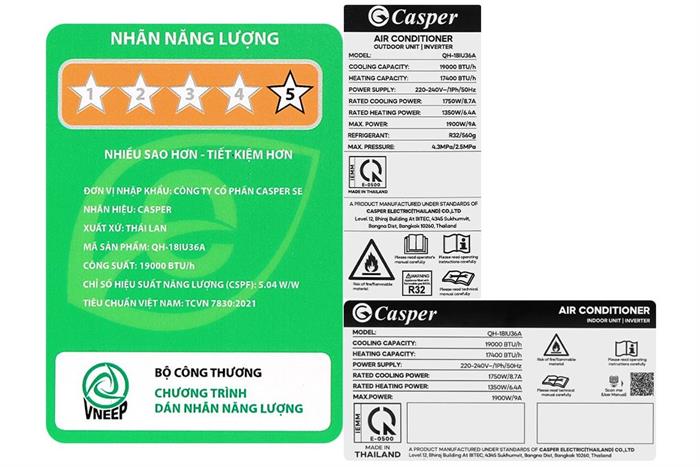 Điều Hòa Casper Inverter 18000 BTU 2 Chiều QH-18IU36A